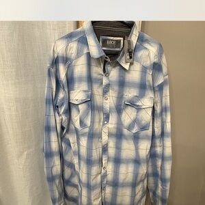 BKE Light Blue and White Plaid Button-Down Shirt
